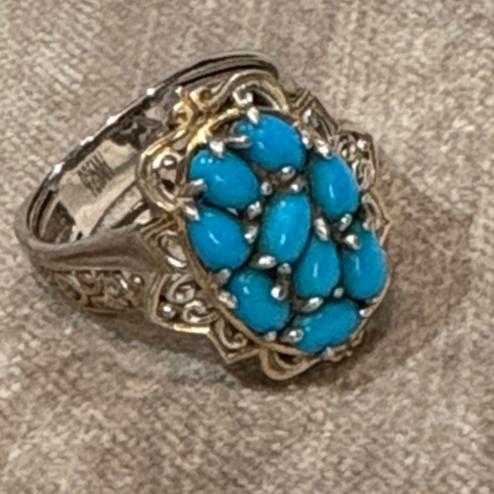 Ornate Arizona Sleeping Beauty Turquoise Blue Gemstone Ring 925 Sterling Silver